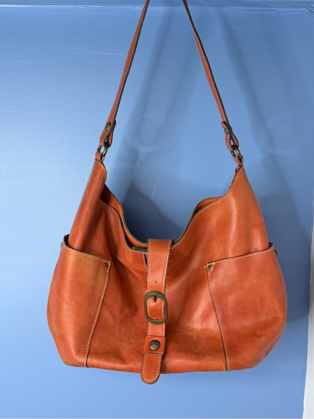 Patricia Nash Urbino Hobo Heritage Orange Tan Leather Large Shoulder Bag - Picture 4 of 8